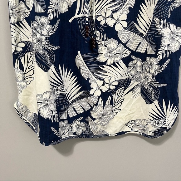 Palmwave Hawaii Sleeveless V-Neck Tropical Print Shift Dress Rayon Cinch Waist - Picture 8 of 13